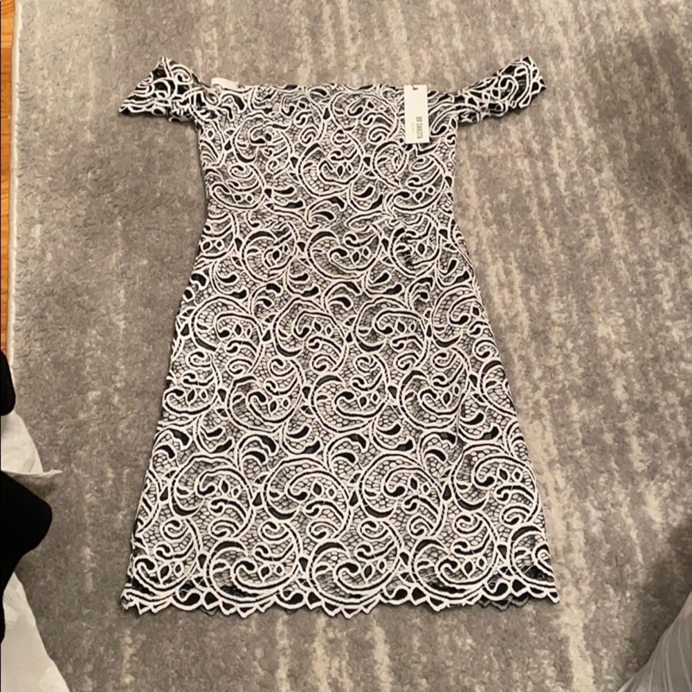 Bb Dakota black white lace off shoulder dress NWT